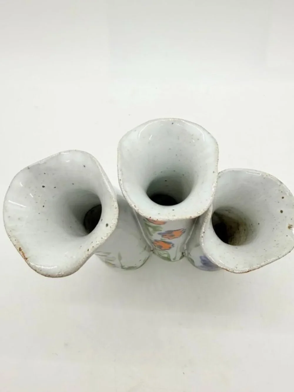 Studio Art Pottery Bud Vase 3-Finger Cluster Speckled Stoneware Signed Hull
